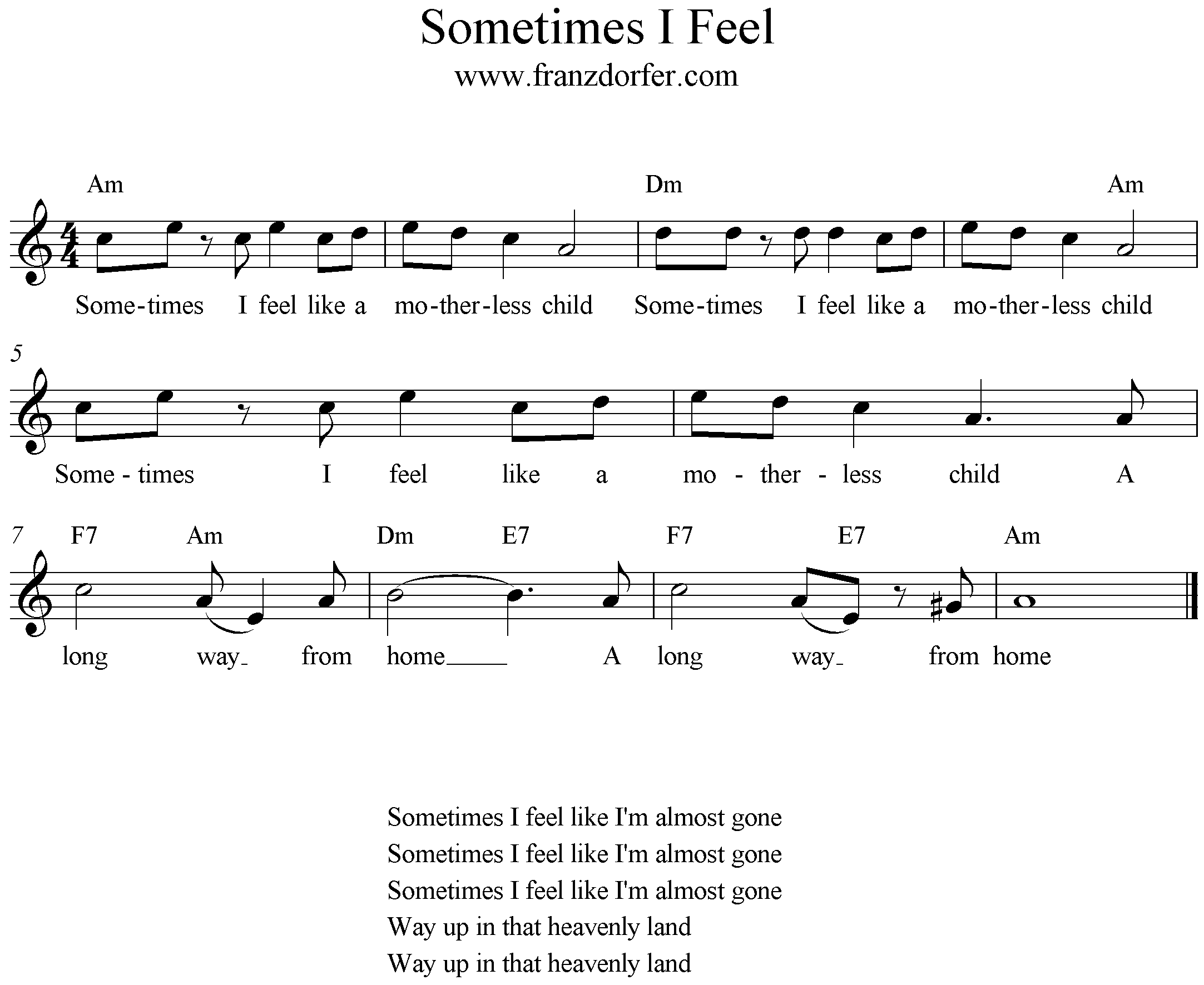 Sometimes i feel, freesheetmusic, a minor